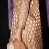 Detailed embroidery on sleeves of beige jacquard formal shirt for wome